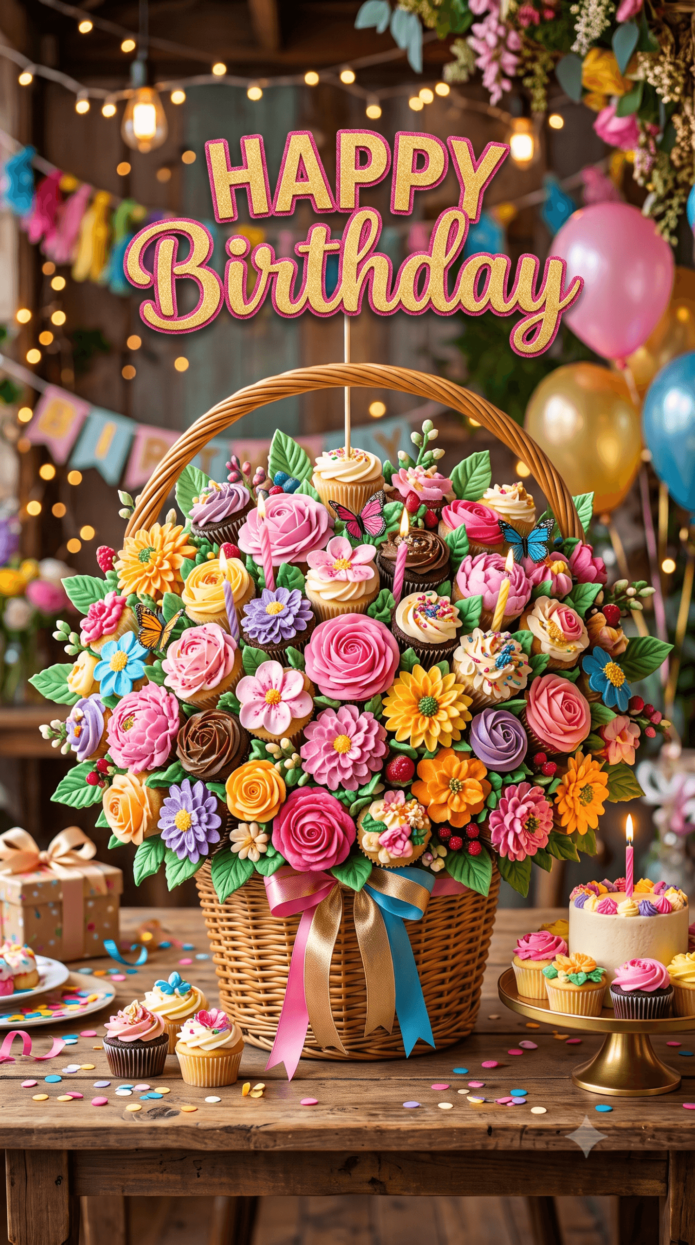 Happy Birthday Floral Cupcakes Ecard