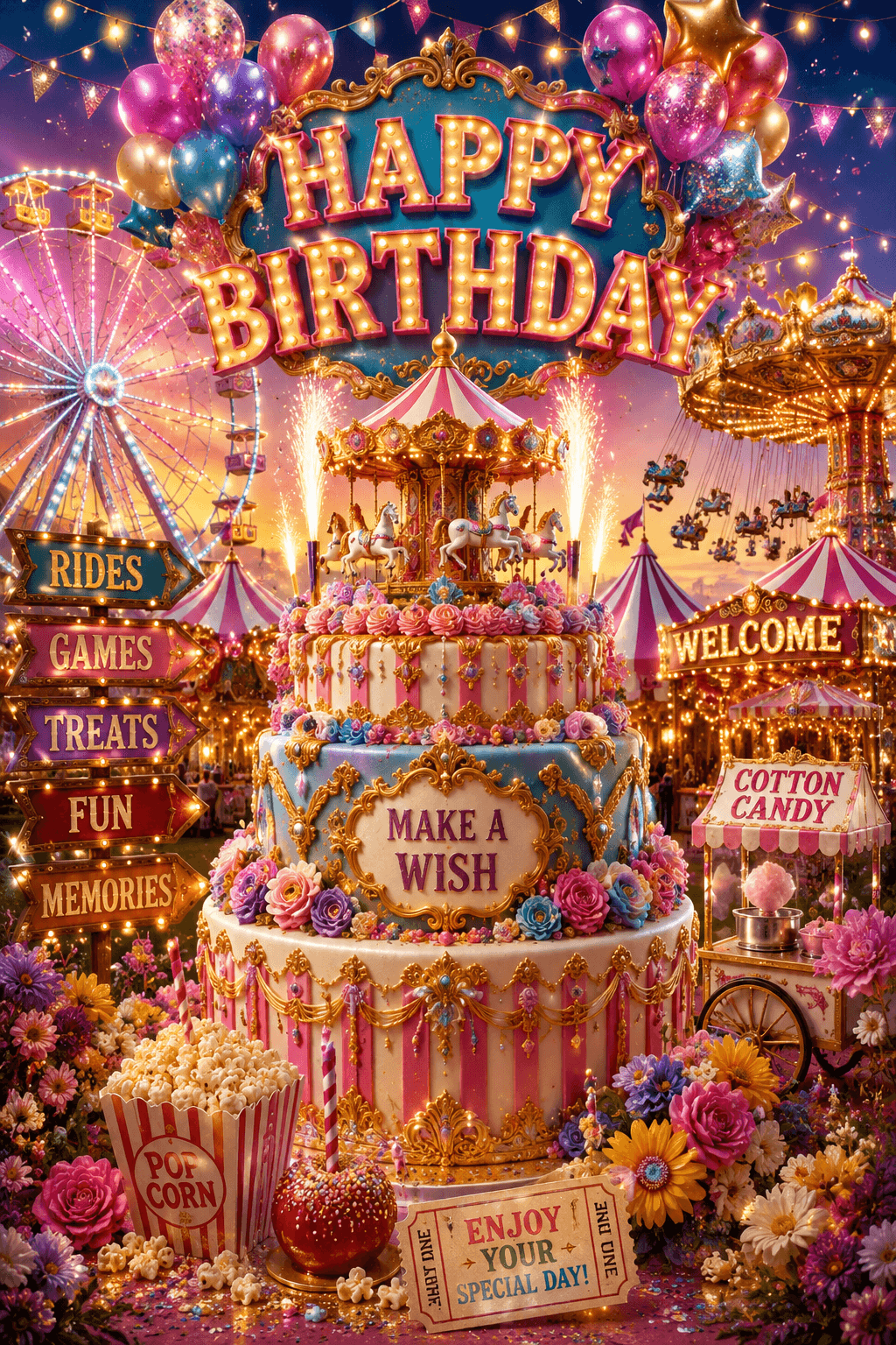 Happy Birthday Carnival Cake Ecard