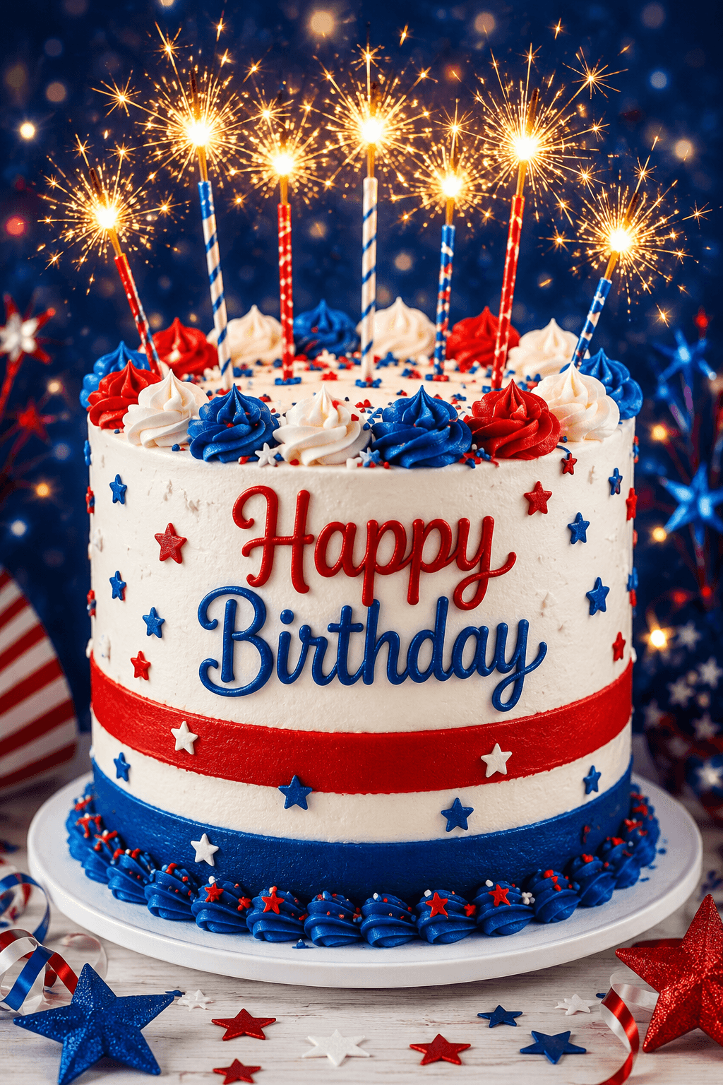 Happy Birthday Red White And Blue Cake Ecard