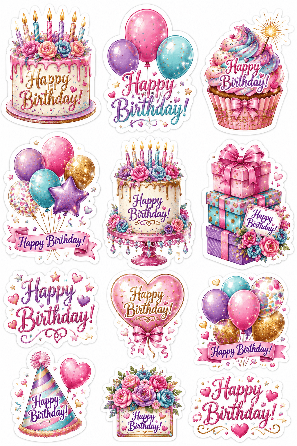 Happy Birthday Pink Stickers Printable