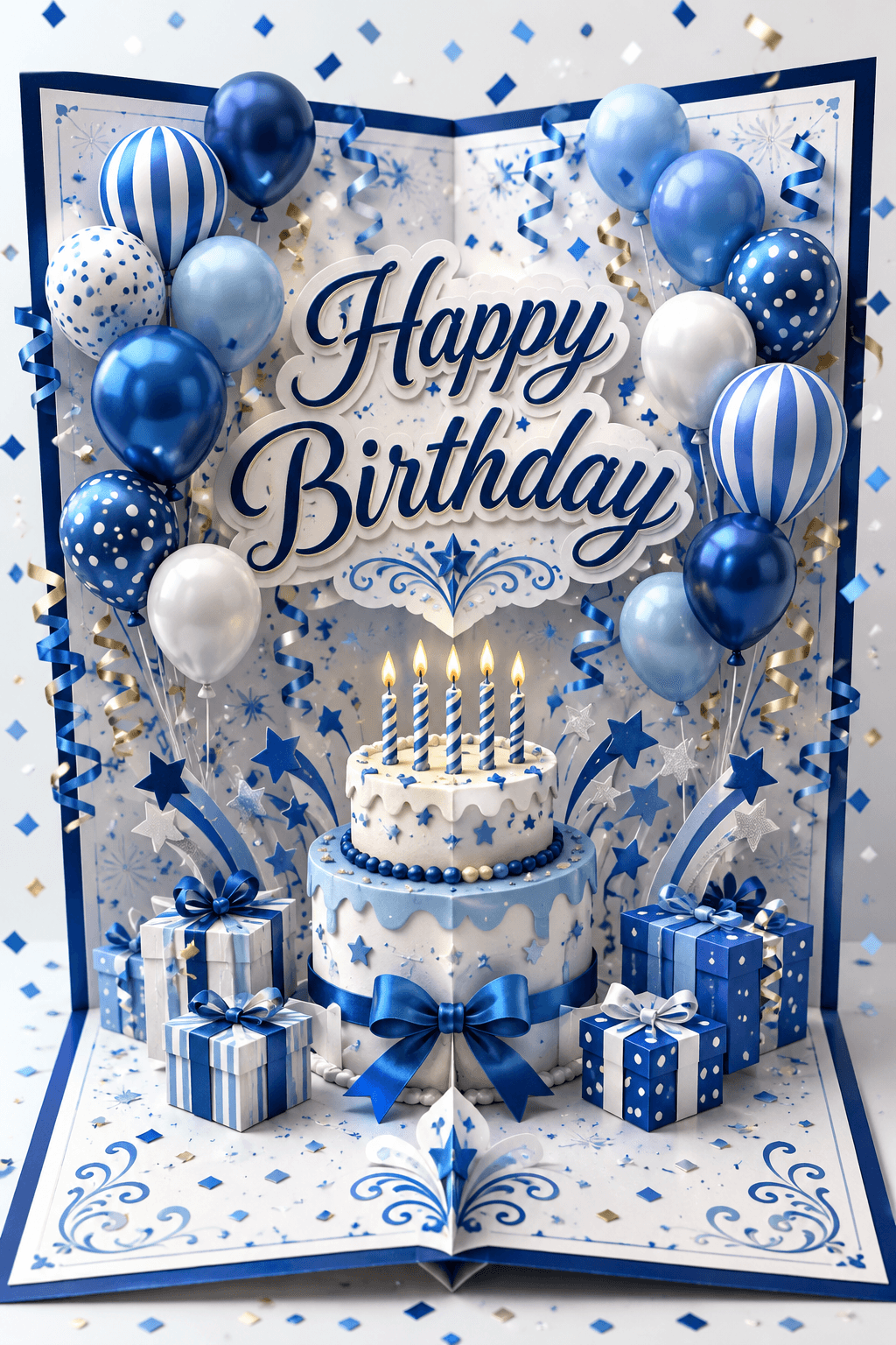 Happy Birthday Pop Up In Blue Ecard