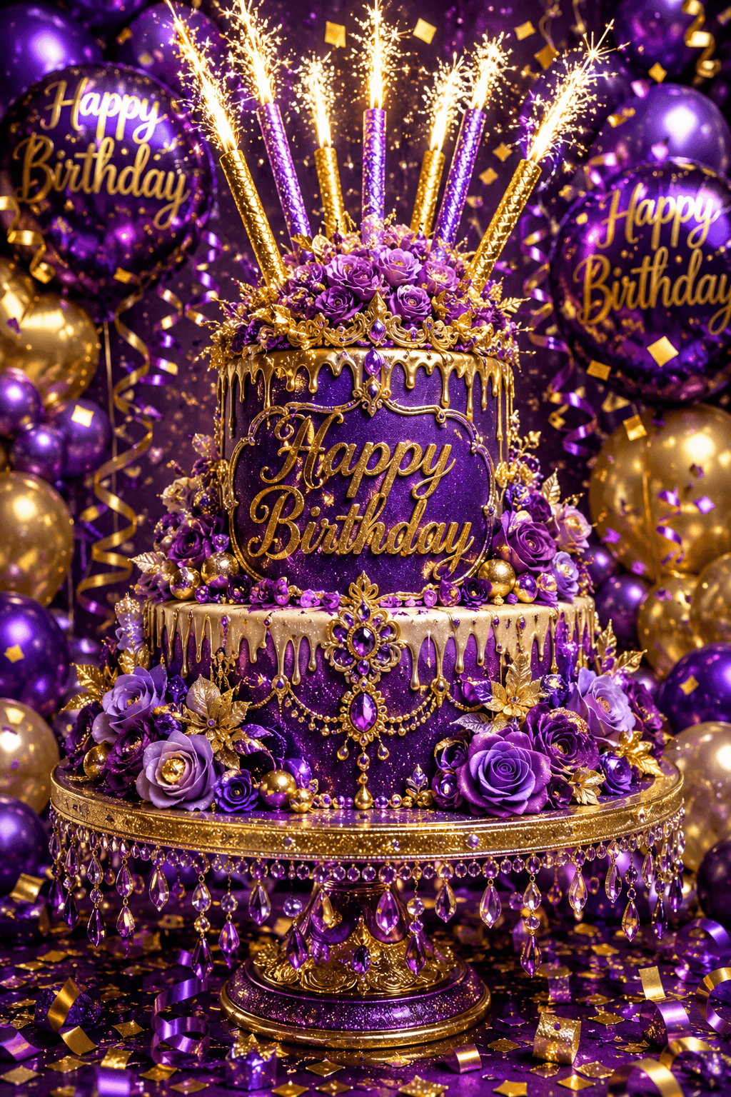 Purple And Gold Happy Birthday Ecard