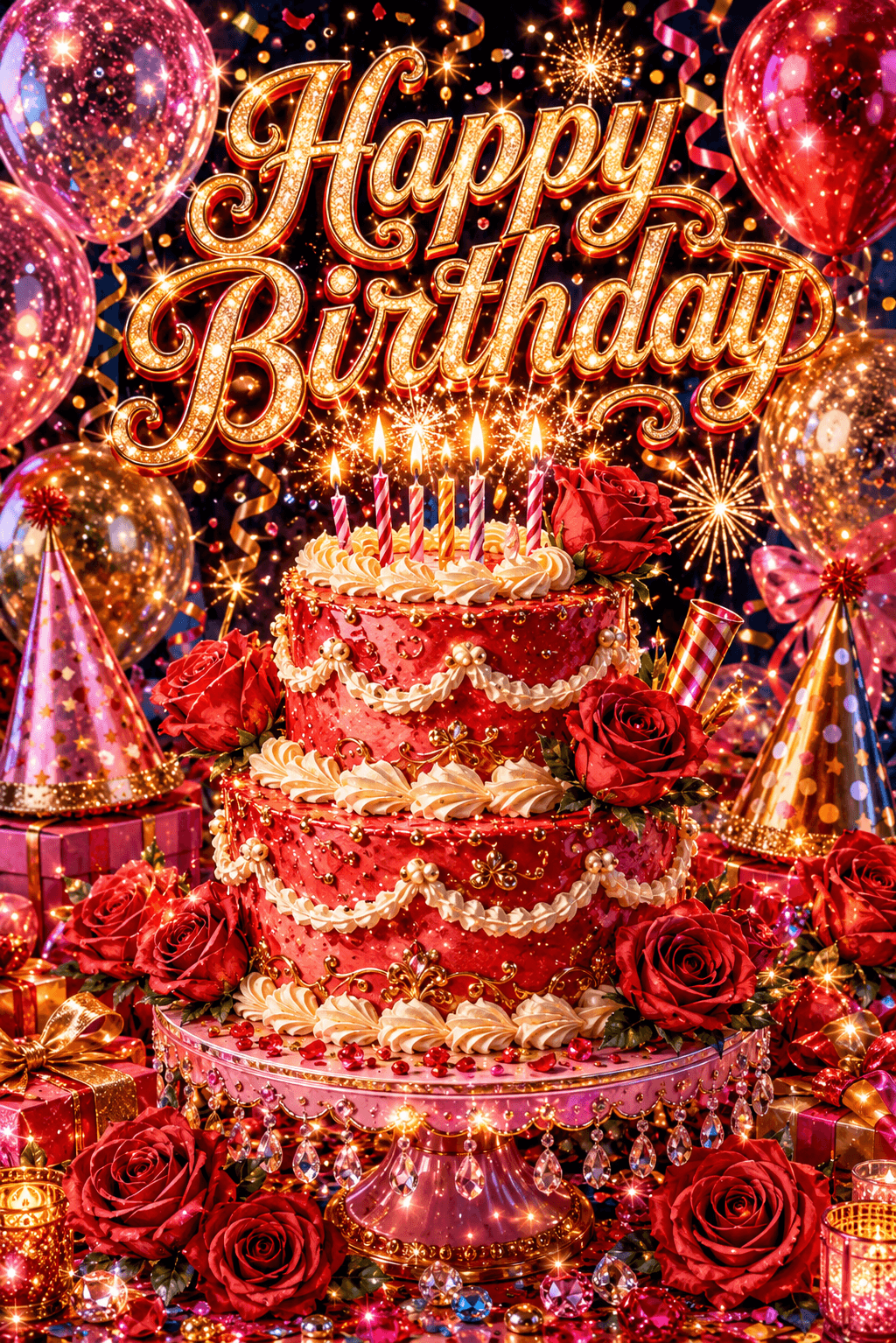Red Over The Top Cake With Roses Ecard