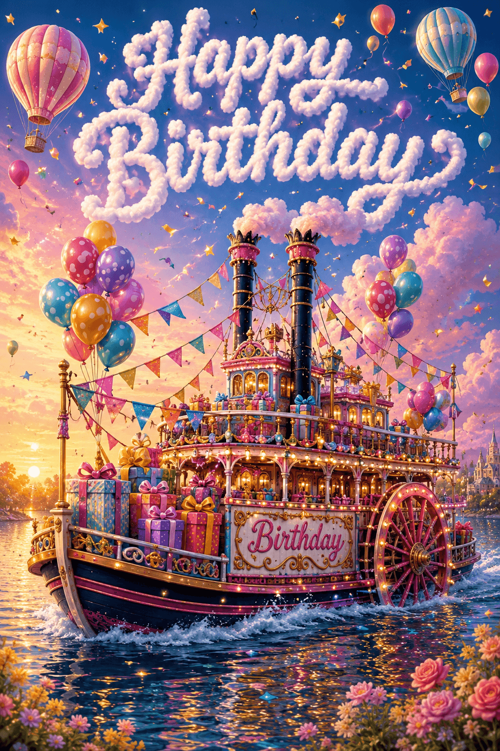 Happy Birthday River Boat Ecard