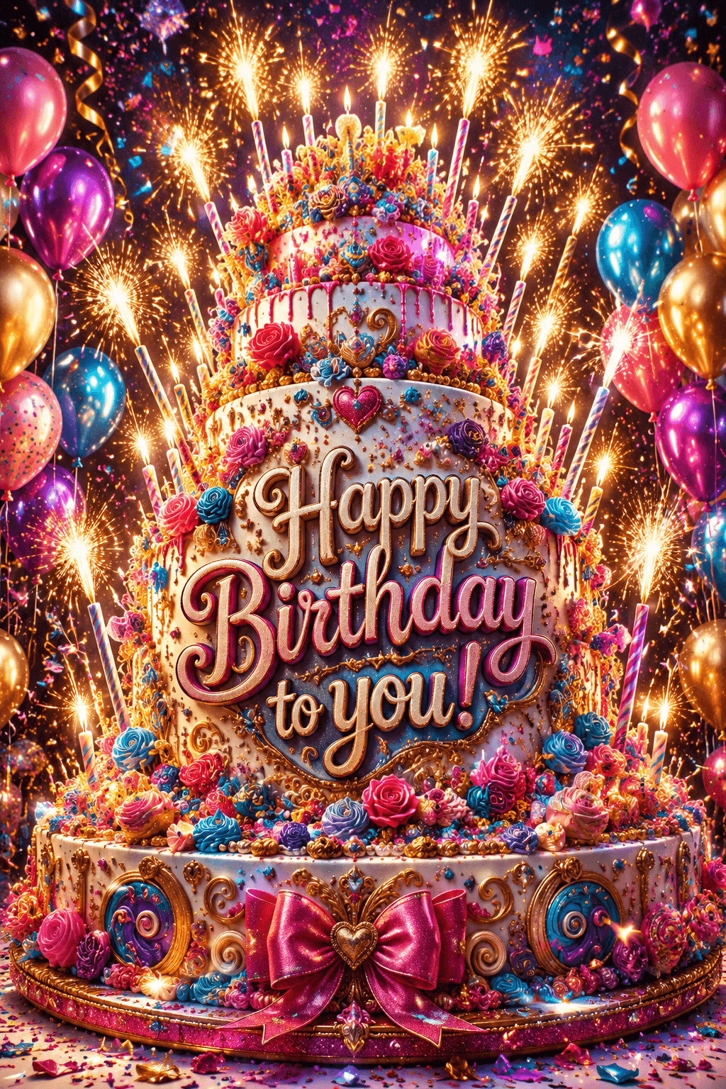 Happy Birthday Over The Top Cake Ecard