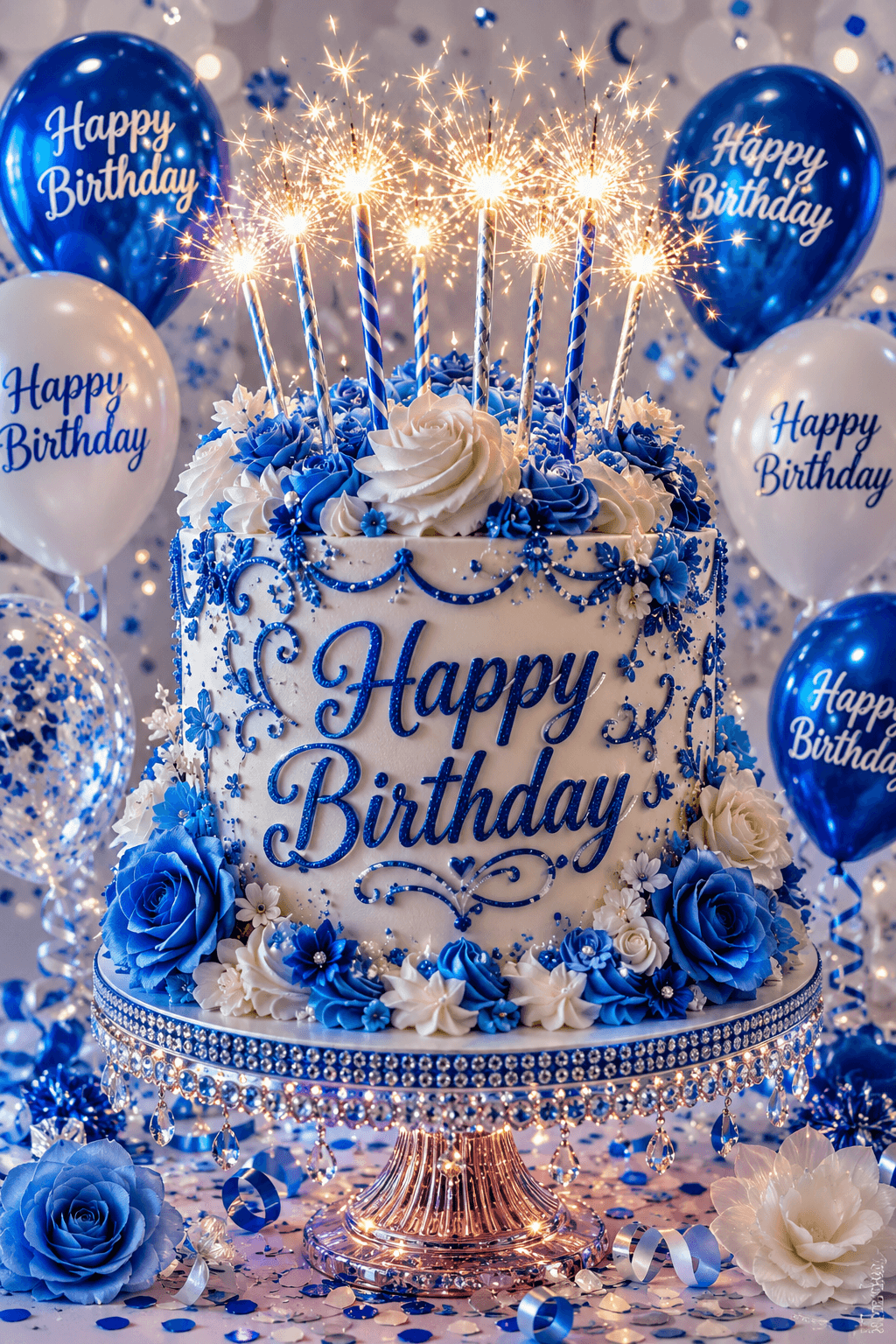 Happy Birthday White And Blue Cake Ecard