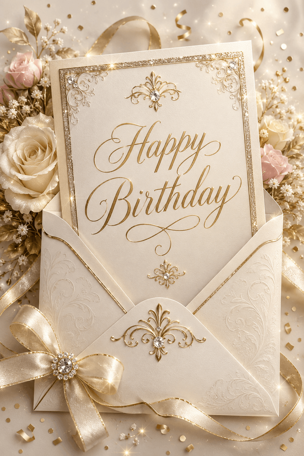Happy Birthday White And Gold Ecard