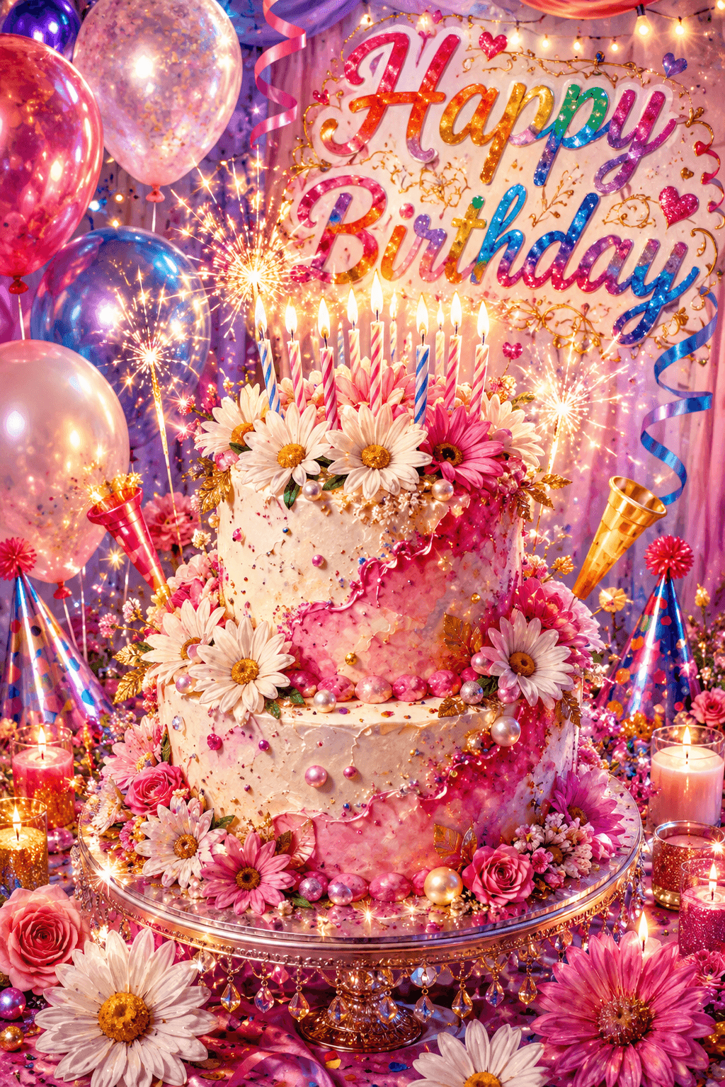Happy Birthday White And Pink Cake Ecard