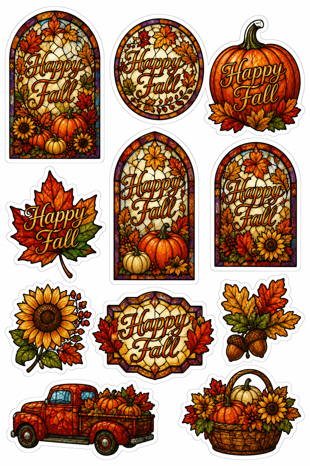 Happy Fall Stained Glass Stickers Printable