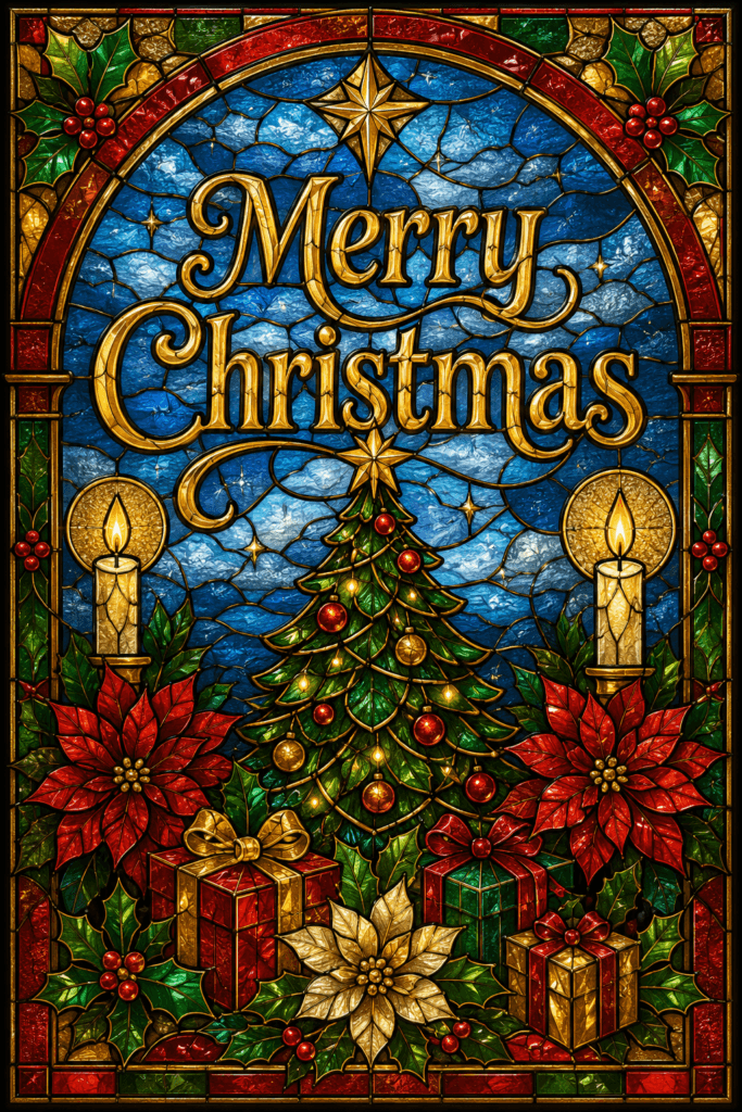 Merry Christmas Stained Glass Ecard