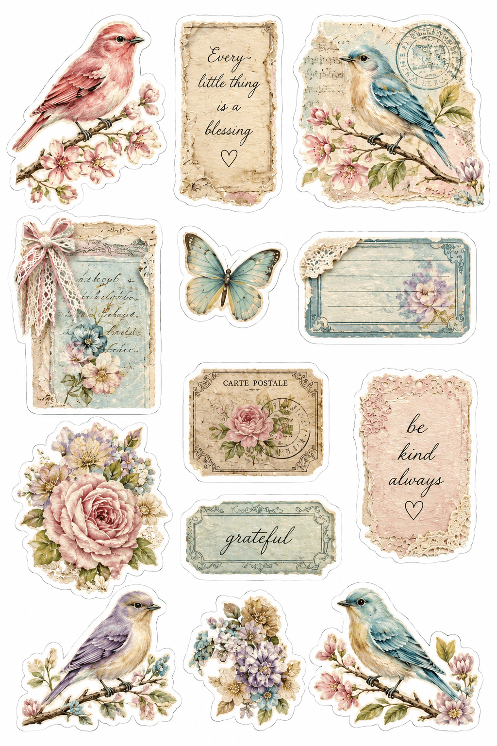Pastel Vintage Junk Journal Stickers Printable