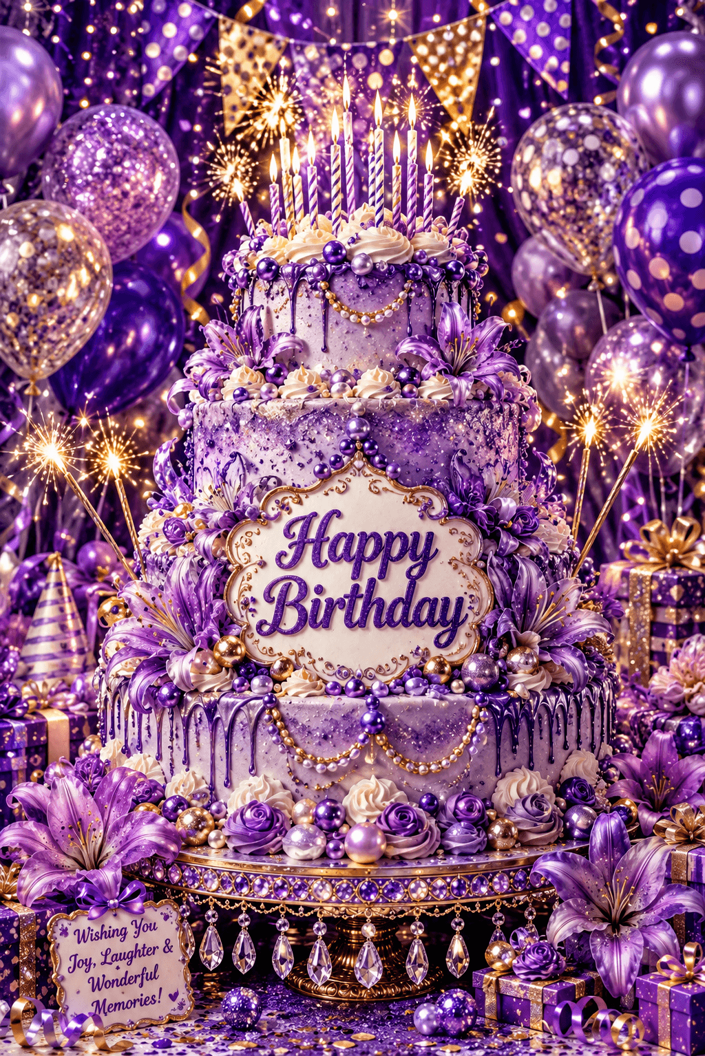Purple Happy Birthday Cake Ecard