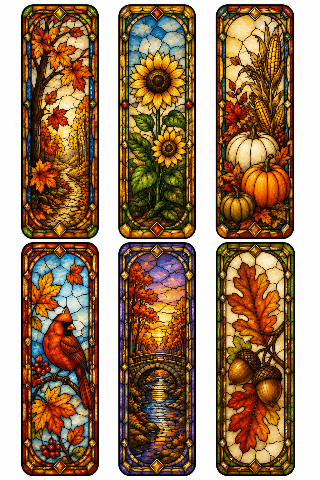 Stained Glass Fall Bookmarks Printable