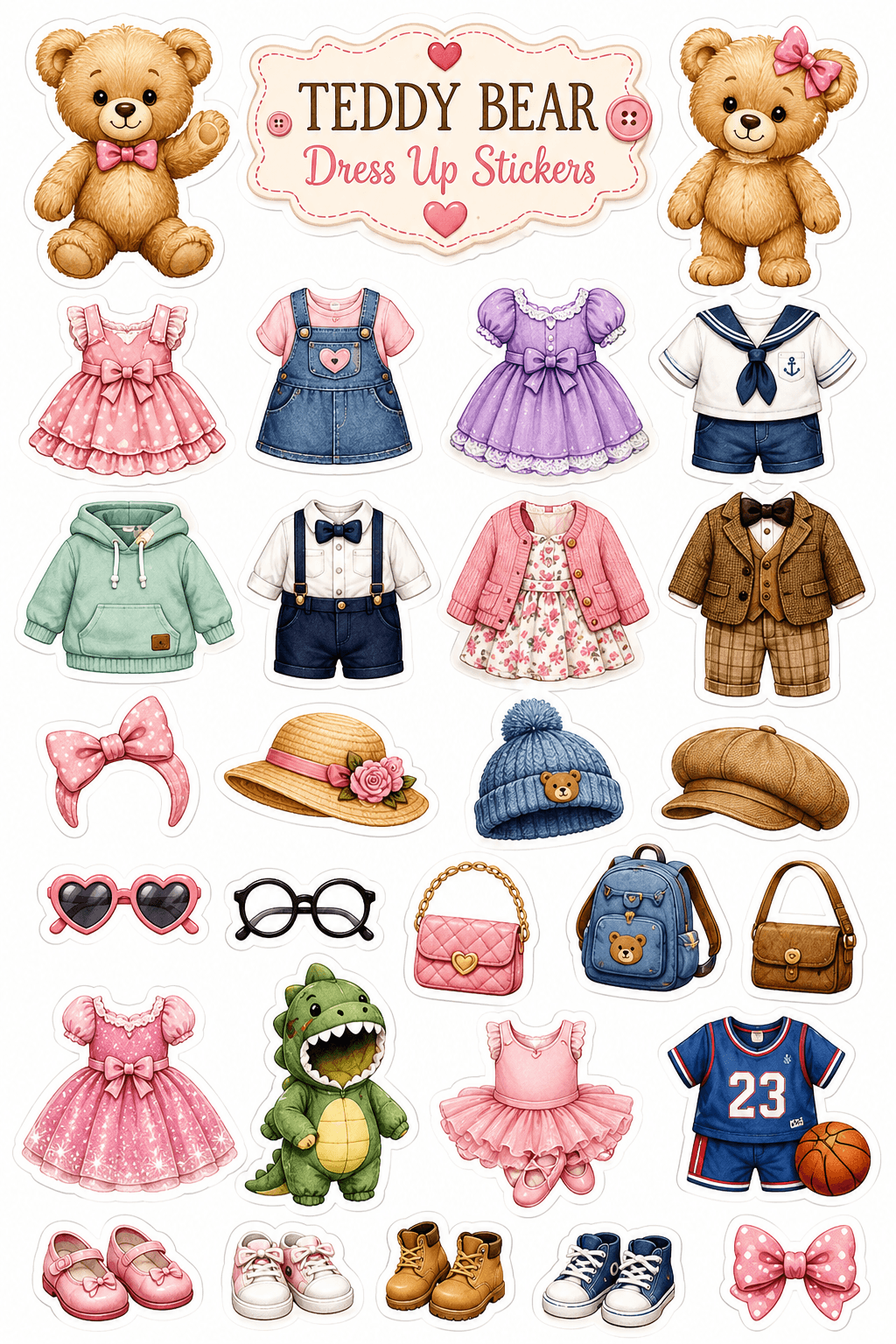 Teddy Bear Dress Up Stickers Printable