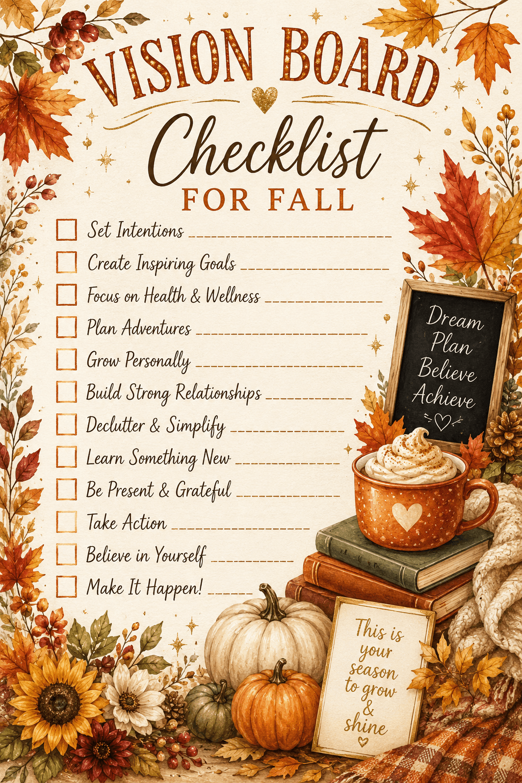 Fall Vision Board Checklist Printable