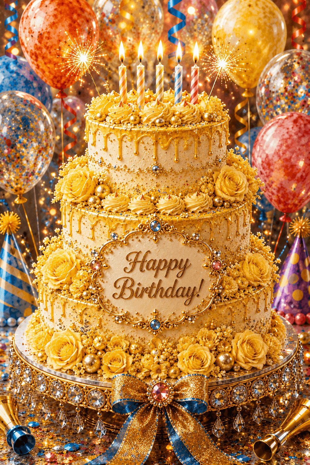 Yellow Happy Birthday Cake Ecard