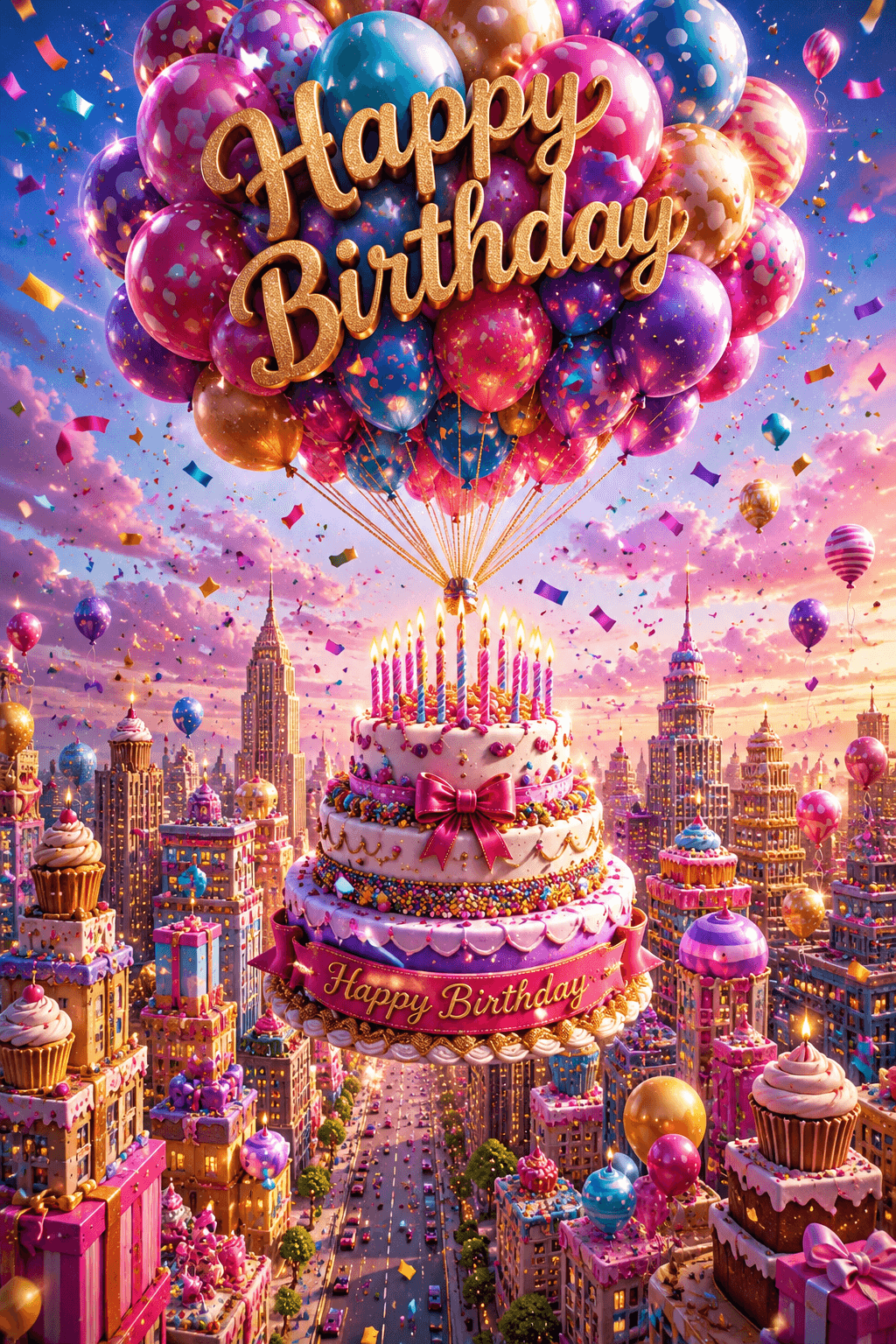 Happy Birthday Balloons And Cake Ecard