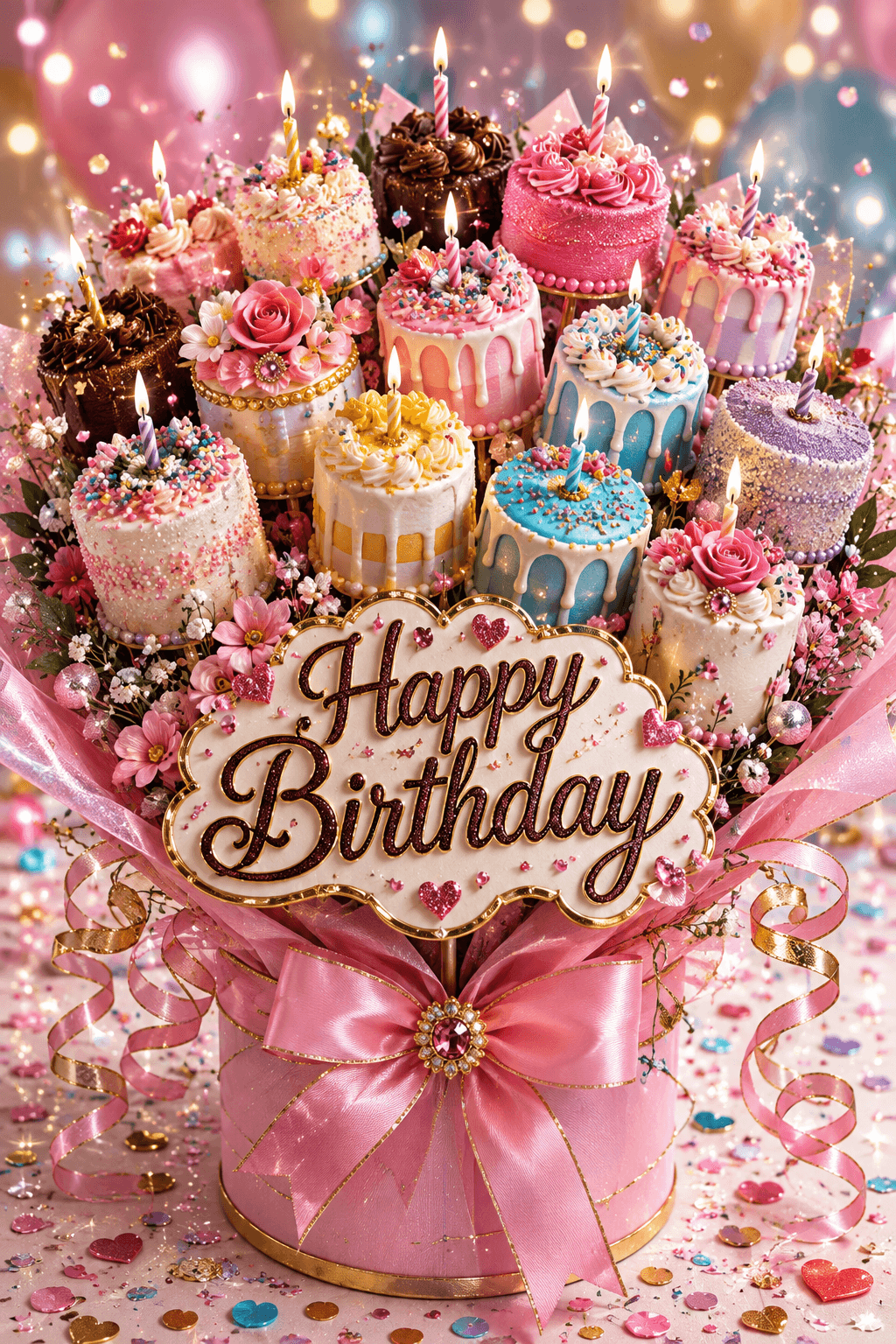 Happy Birthday Cake Bouquet Ecard
