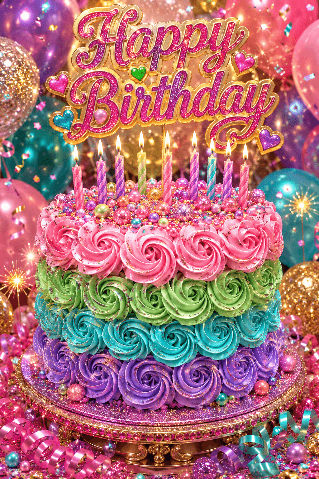 Happy Birthday Colorful Cake Ecard