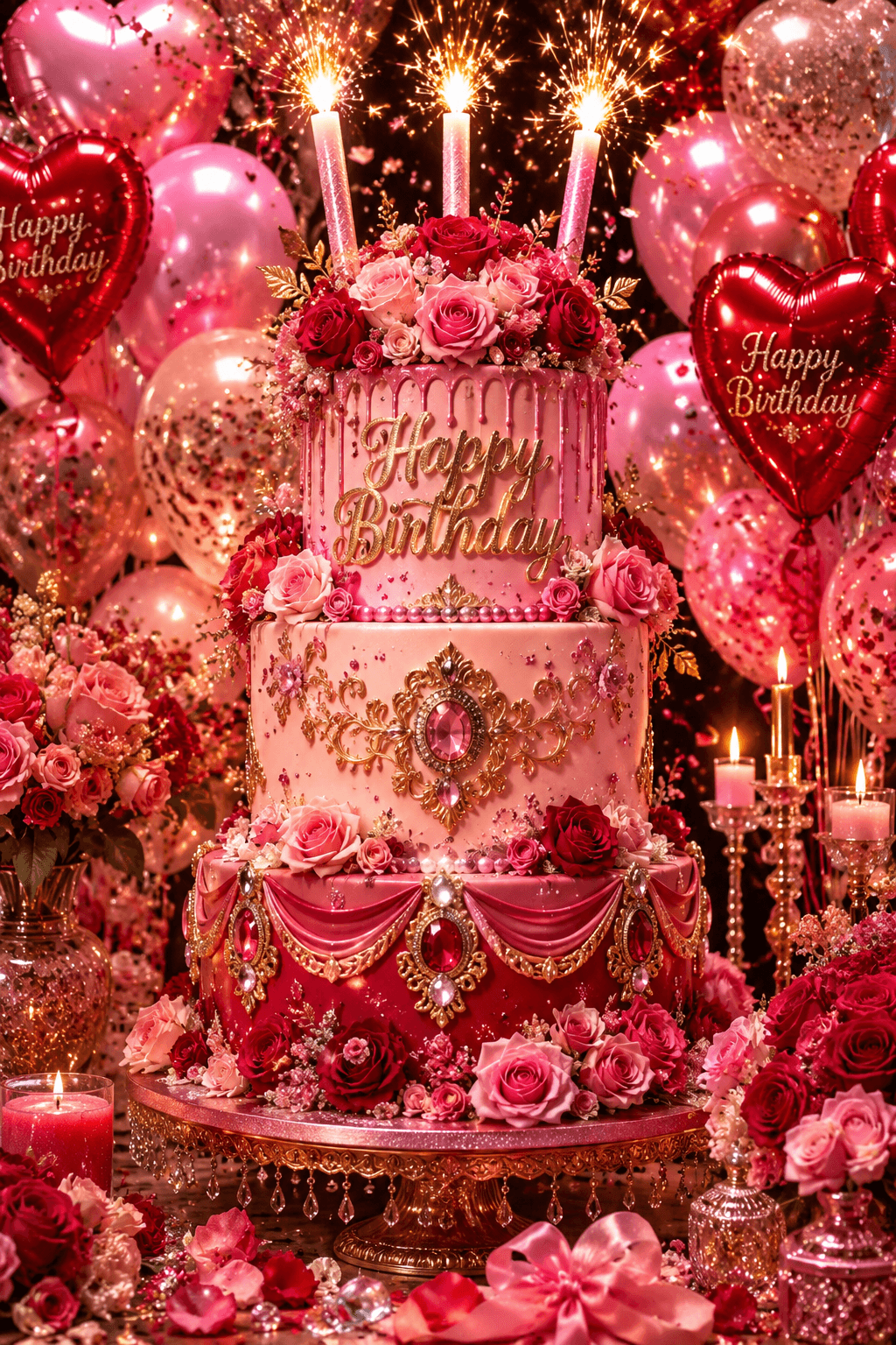 Happy Birthday Pink And Red Cake Ecard
