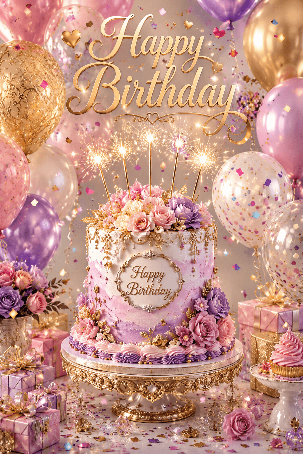 Beautiful Happy Birthday Cake Ecard