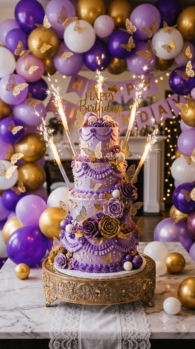 Purple Cake With Gold Butterflies Ecards