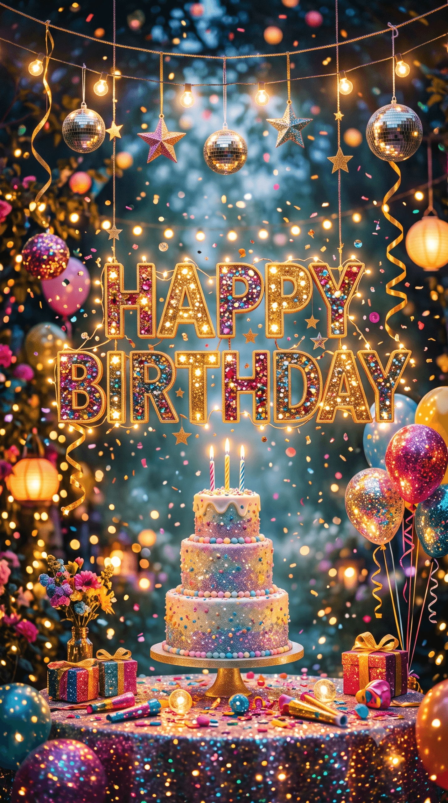 Happy Birthday Sparkling Lights Ecard