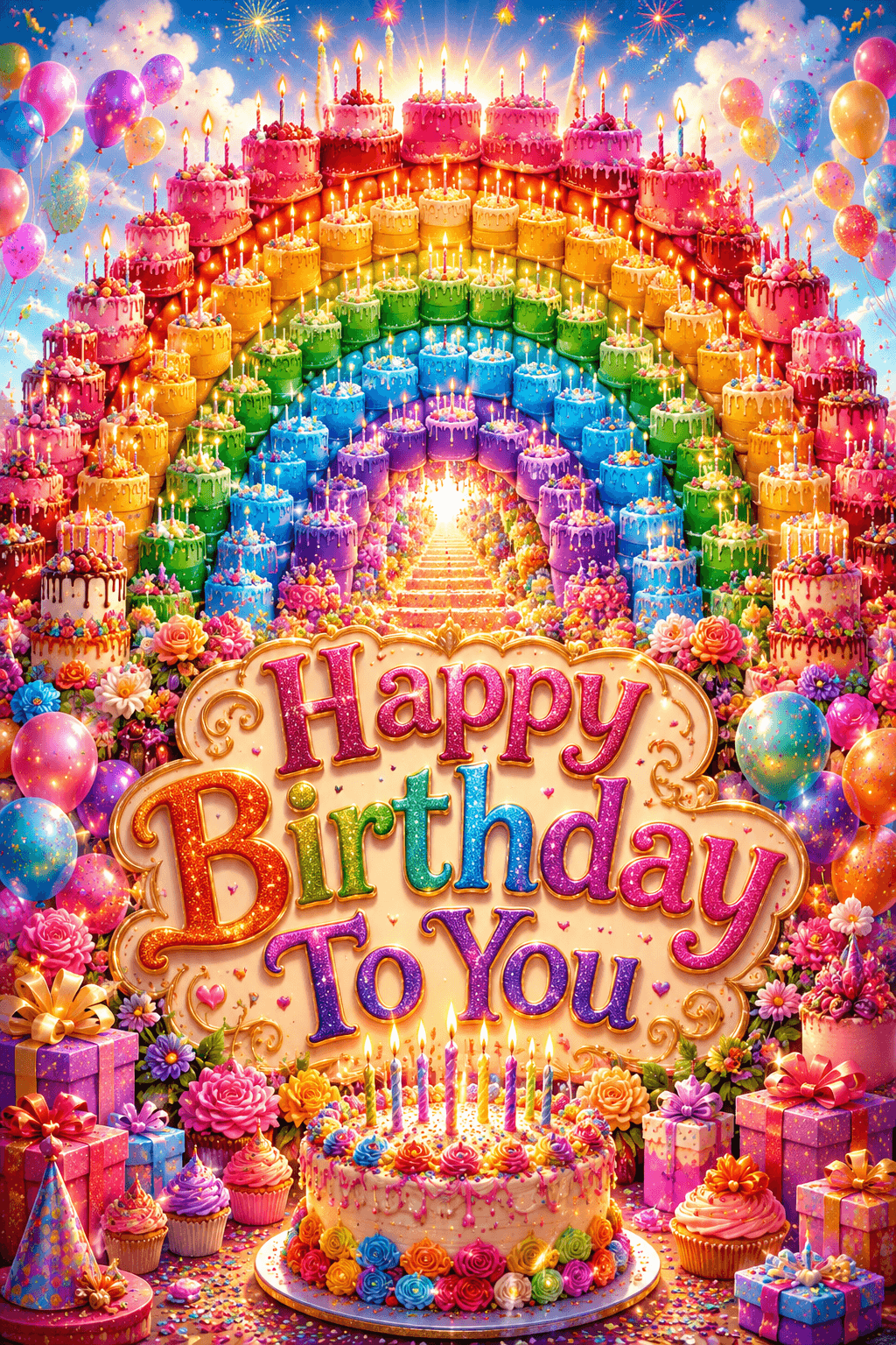 Rainbow Made Of Birthday Cakes Ecard