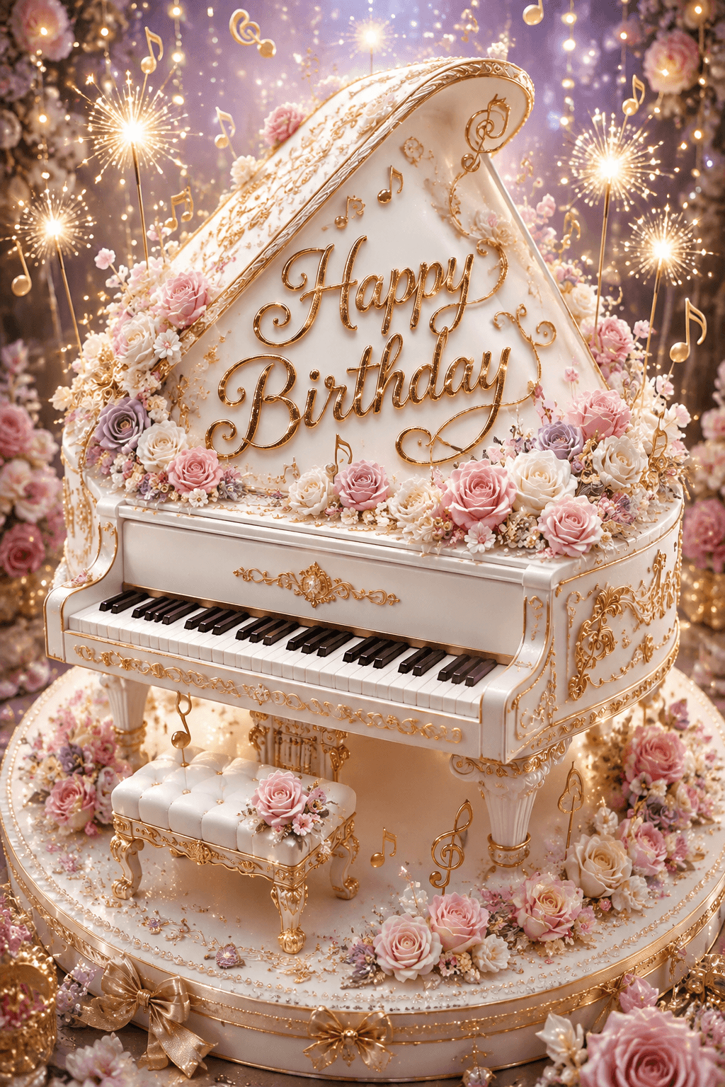 Happy Birthday White Cake Piano Ecard