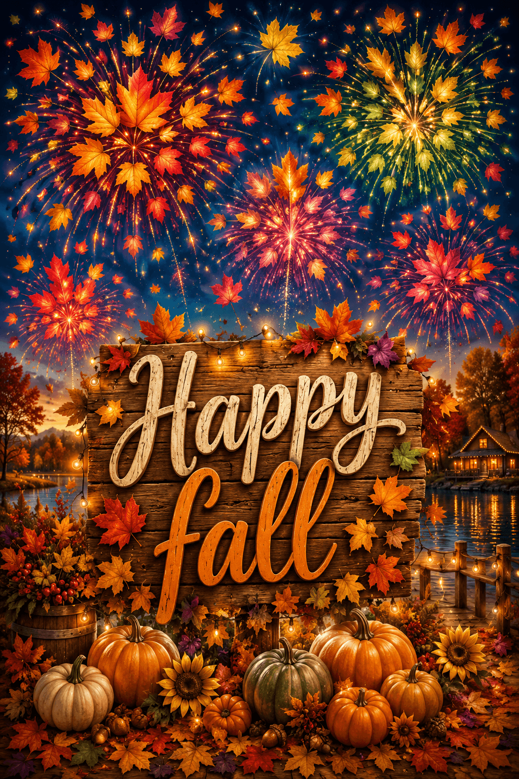 Happy Fall Leaf Fireworks Ecard
