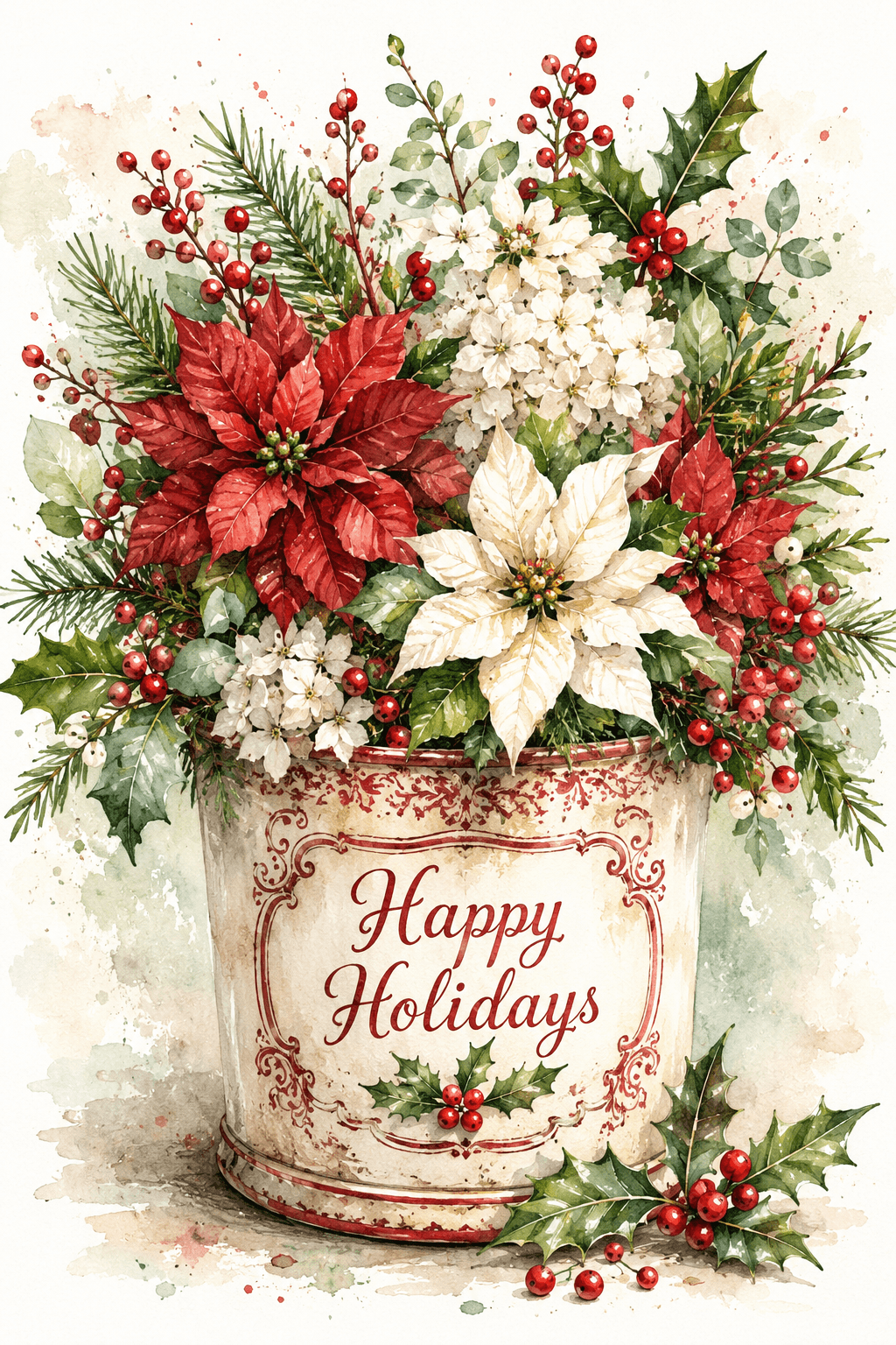 Happy Holidays Floral Arrangement Ecards