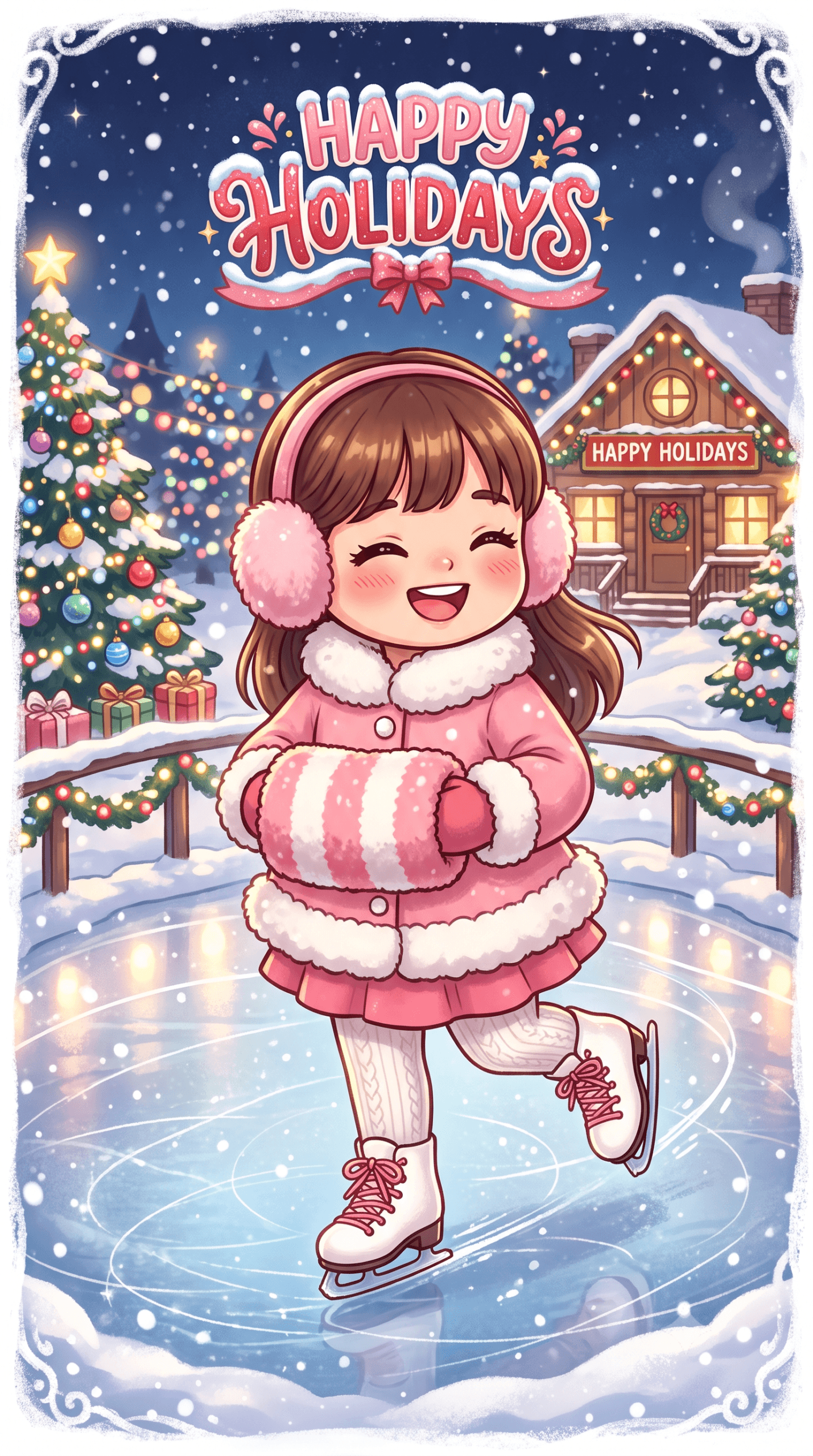 Happy Holidays Girl Ice Skating Ecard