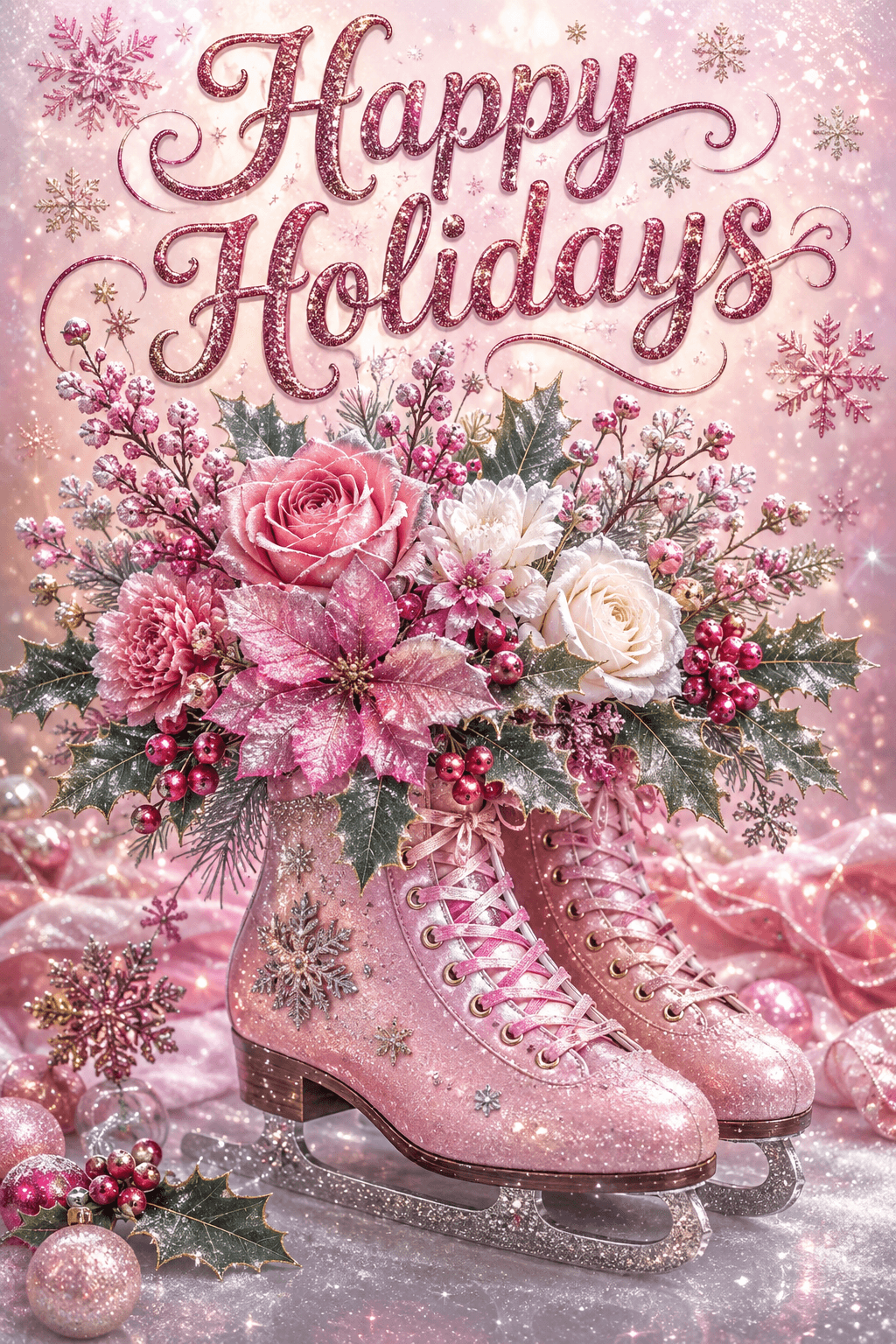 Happy Holidays Pink Skates Ecard