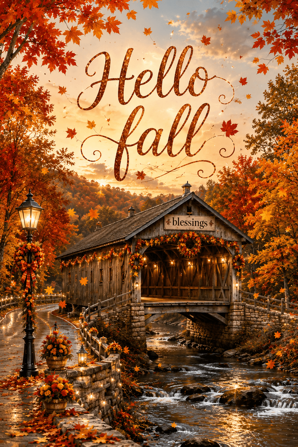 Hello Fall Covered Bridge Ecard