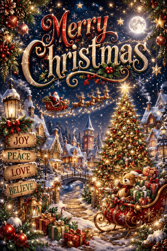 Merry Christmas Beautiful Town Ecard