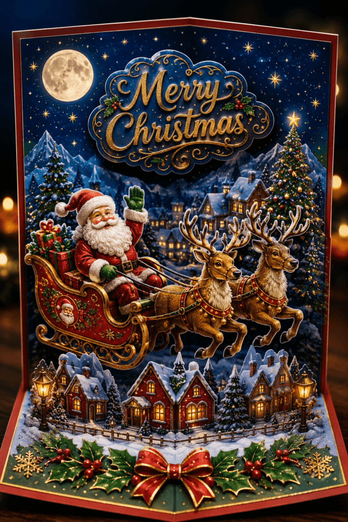 Merry Christmas Santa And Reindeer Pop Up Ecard
