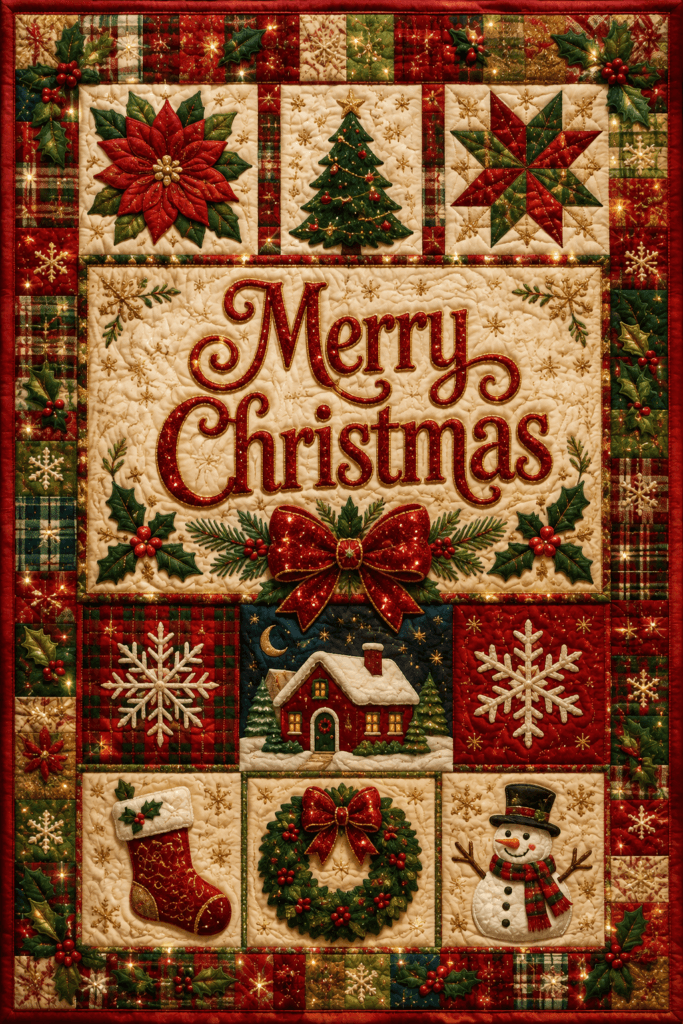 Patchwork Quilt Merry Christmas Ecard