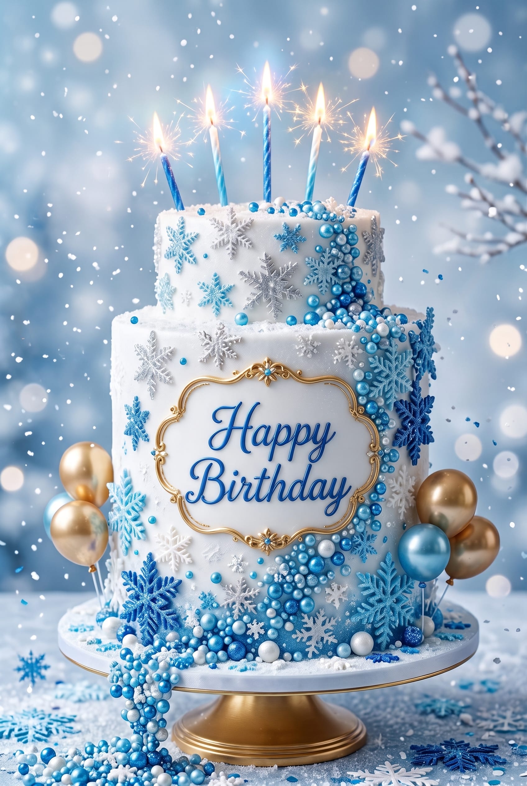 Happy Birthday Snowflake Cake Ecard