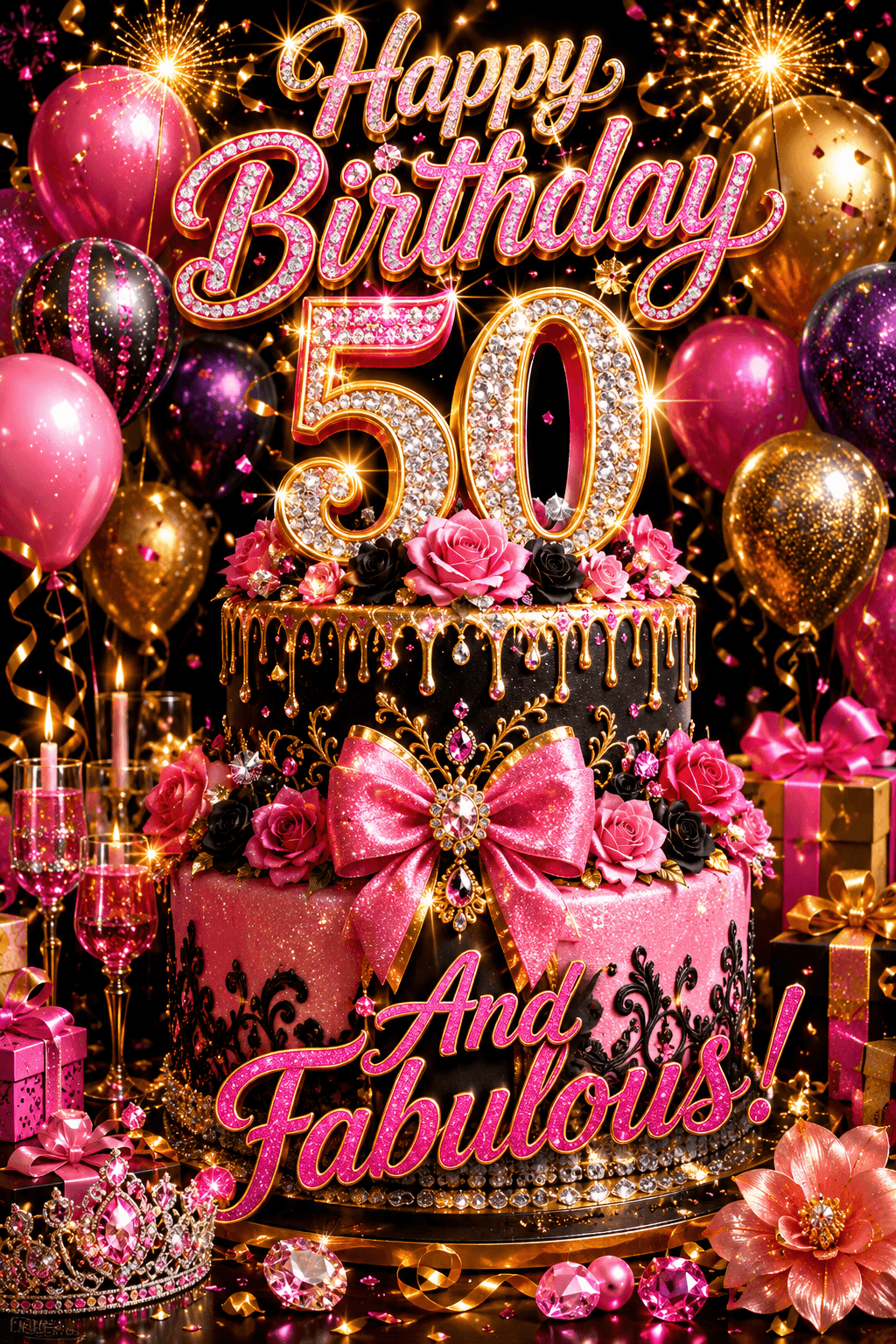 Happy Birthday 50 And Fabulous Pink Cake Ecard