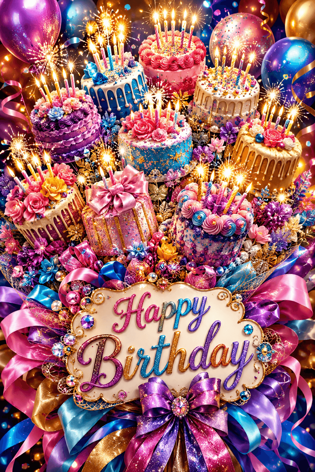 Happy Birthday Cake Bouquet Ecard