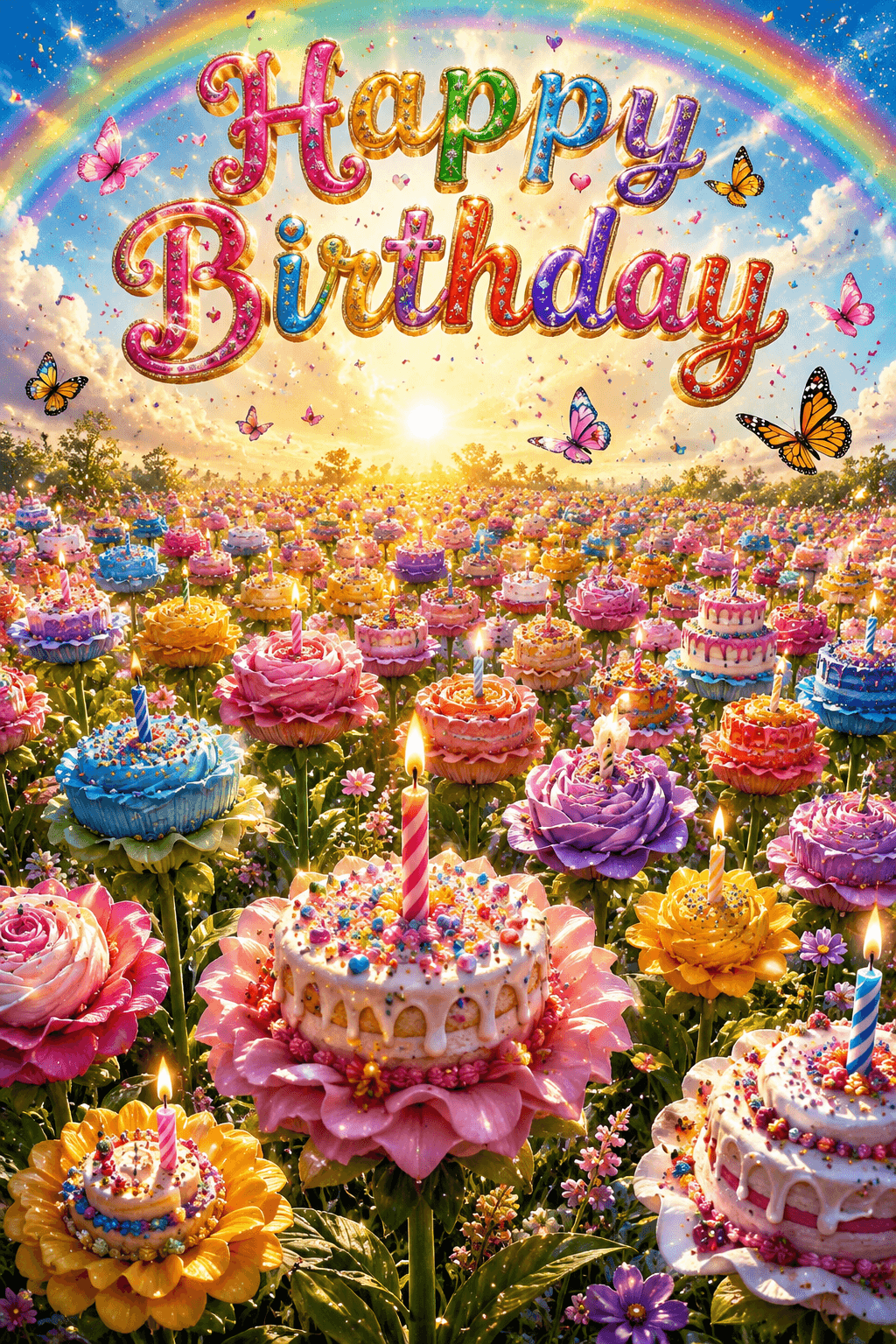 Happy Birthday Cake Flowers Ecard