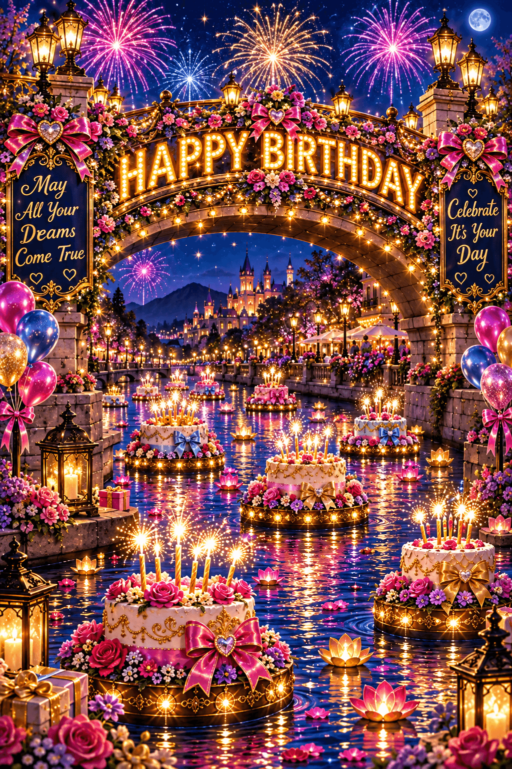 Happy Birthday Cakes Floating On River Ecard