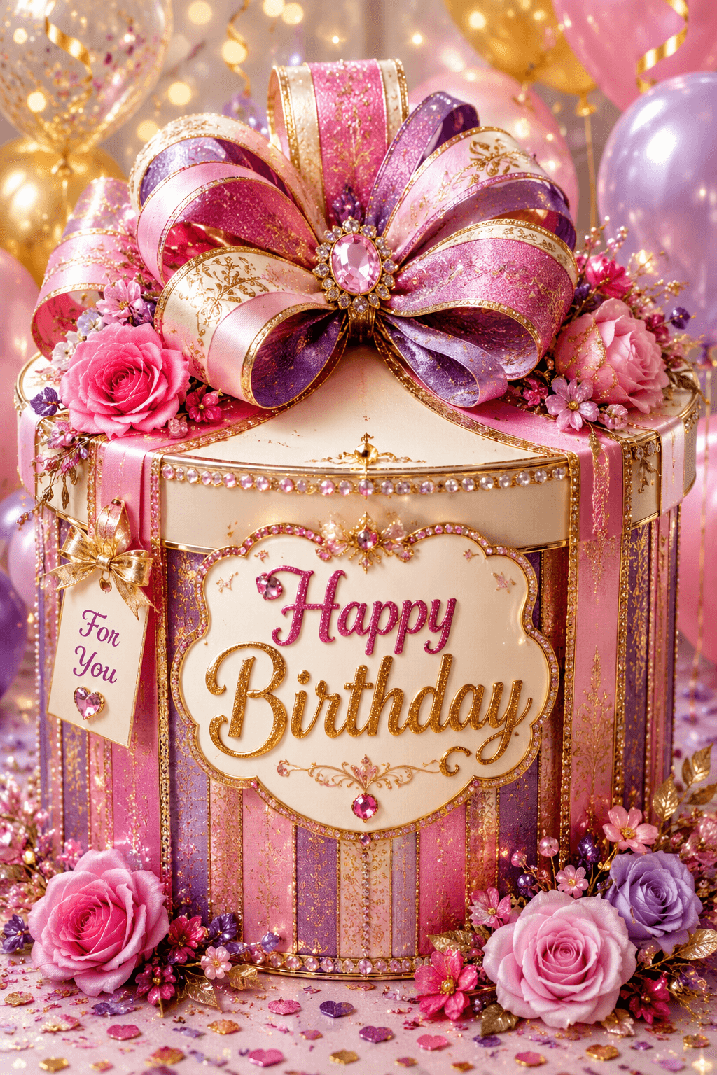 Pink And Purple Happy Birthday Present Ecard