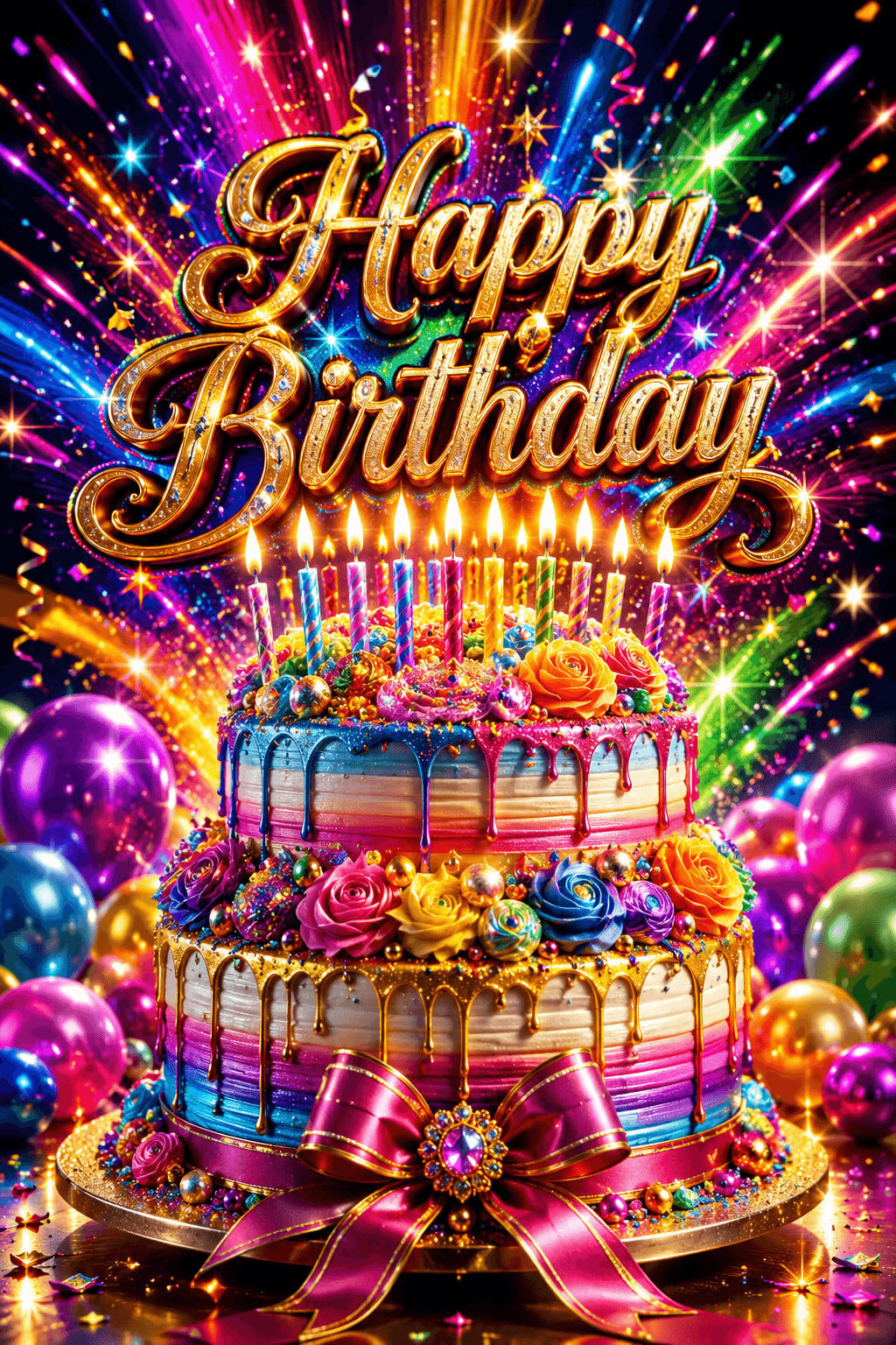 Colorful Happy Birthday Cake Ecard