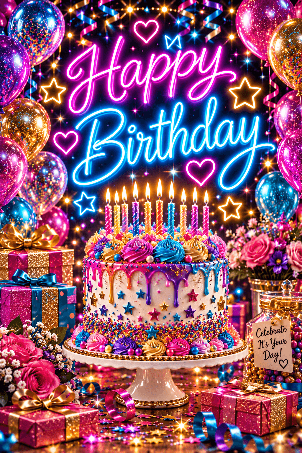 Happy Birthday Neon Sign Ecard