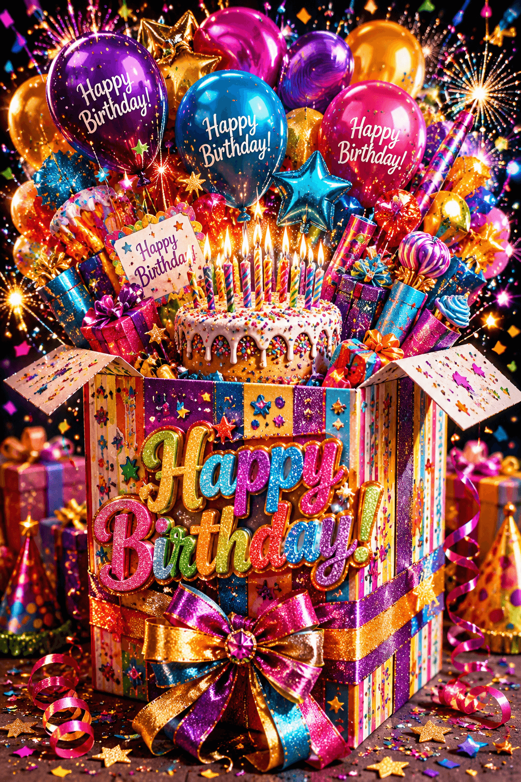 Happy Birthday Overflowing Present Ecard