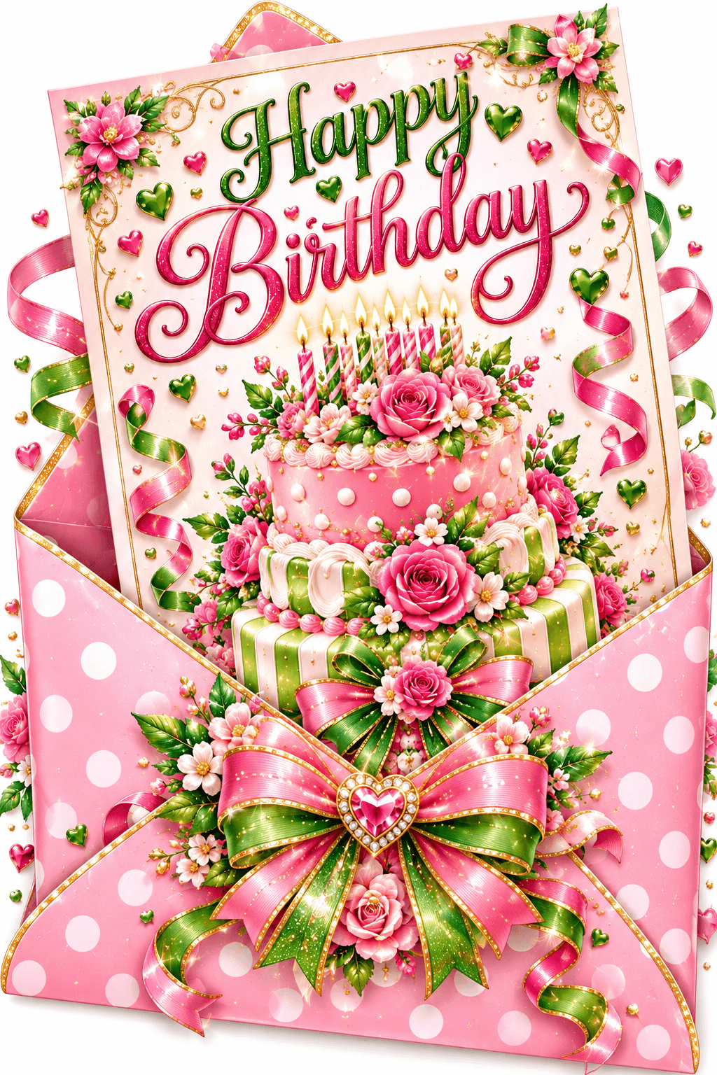 Happy Birthday Pink And Green Card Ecard