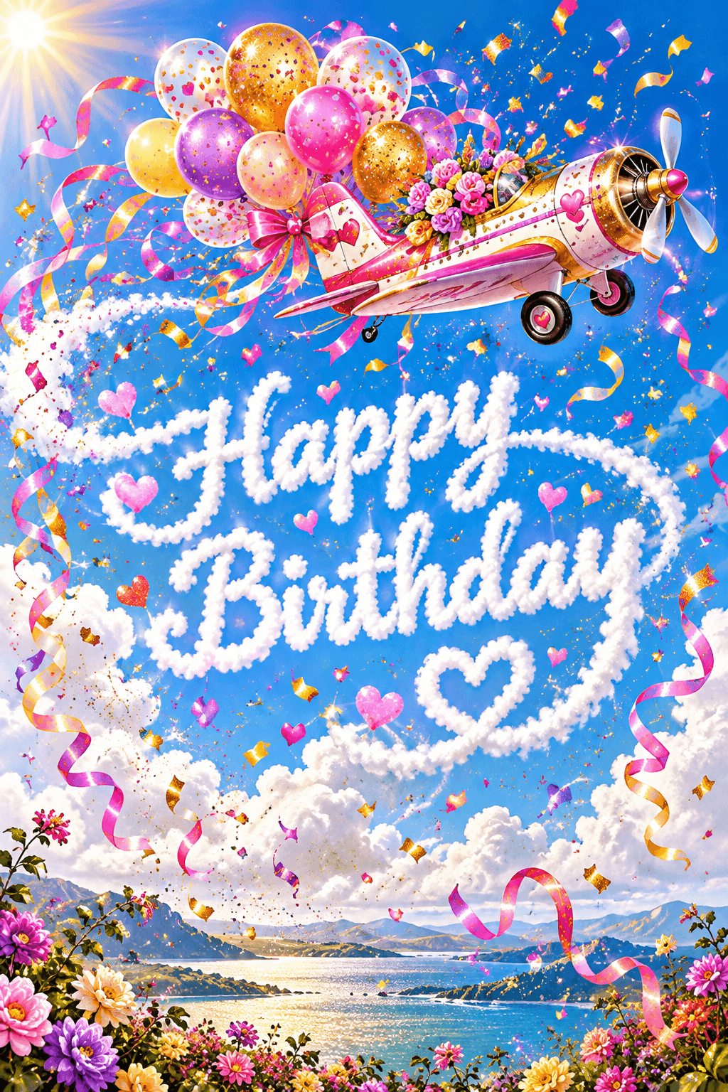 Happy Birthday Plane Trail Ecard