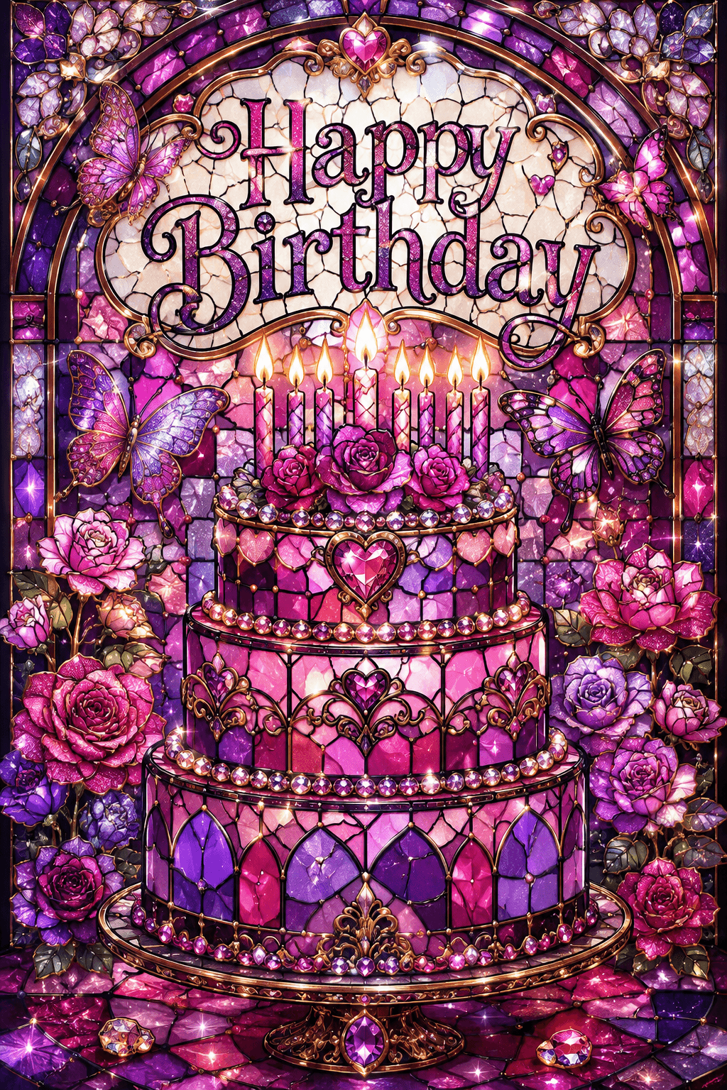 Happy Birthday Stained Glass Ecard