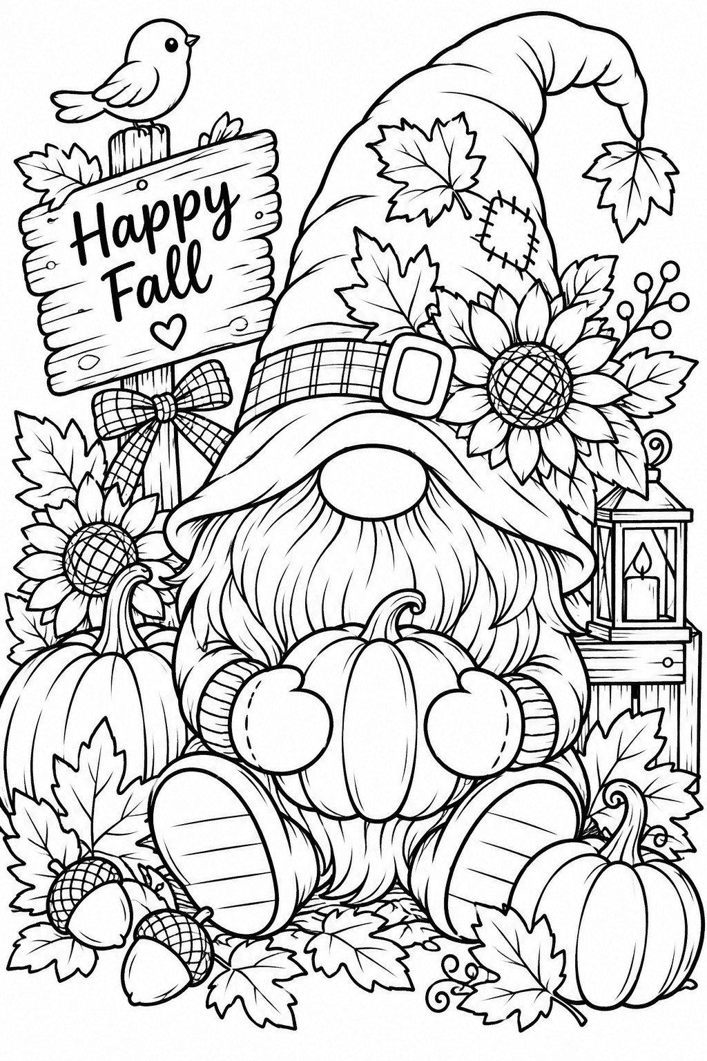 Happy Fall Gnome Holding Pumpkin Printable